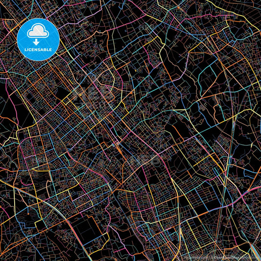 Ageo, Saitama, Japan, colorful city map on black background