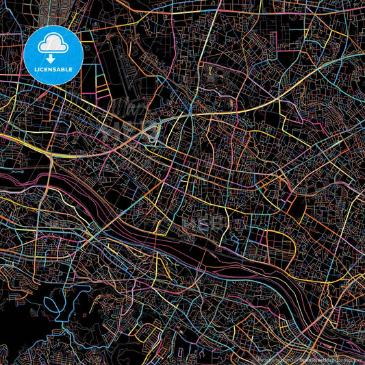 Chōfu, Tokyo, Japan, colorful city map on black background