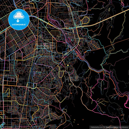 Uji, Kyoto, Japan, colorful city map on black background