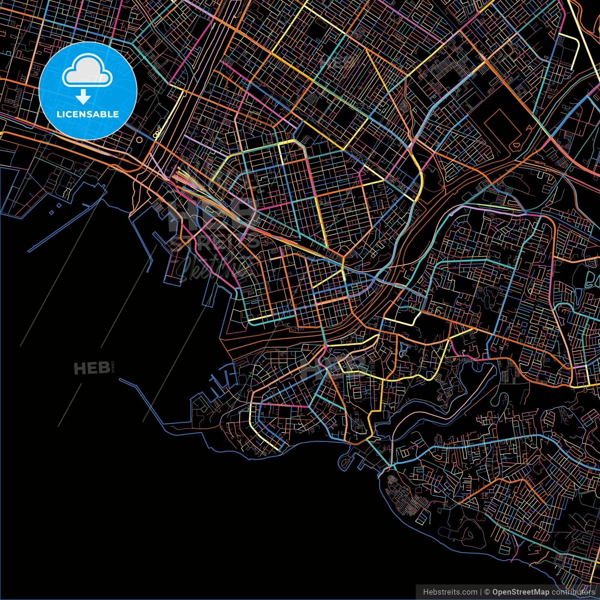 Kushiro, Hokkaidō, Japan, Colorful City Map On Black Background ...
