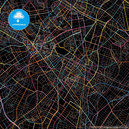 Anjō, Aichi, Japan, colorful city map on black background