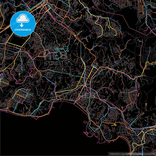 Kamakura, Kanagawa, Japan, colorful city map on black background