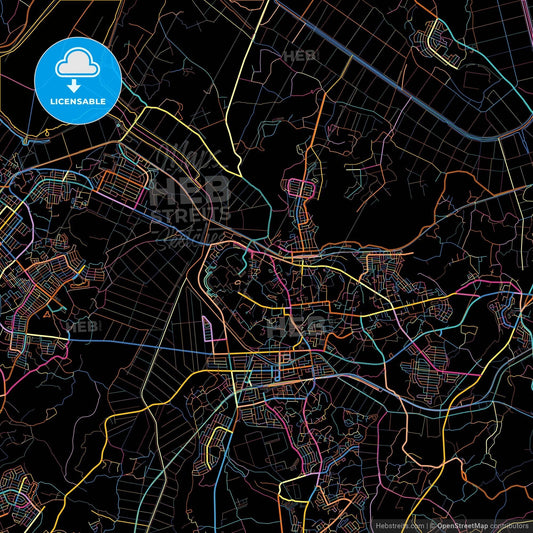 Sakura, Chiba, Japan, colorful city map on black background