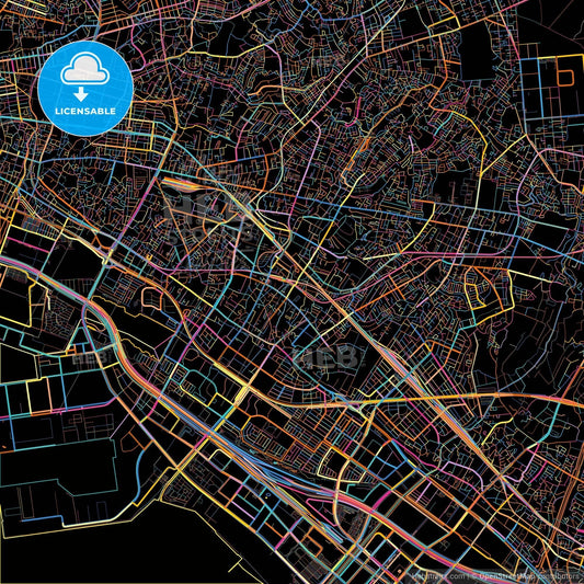 Narashino, Chiba, Japan, colorful city map on black background
