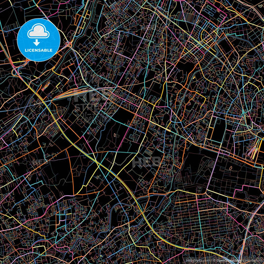 Niiza, Saitama, Japan, colorful city map on black background