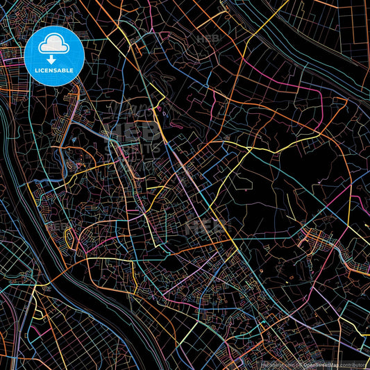 Noda, Chiba, Japan, colorful city map on black background