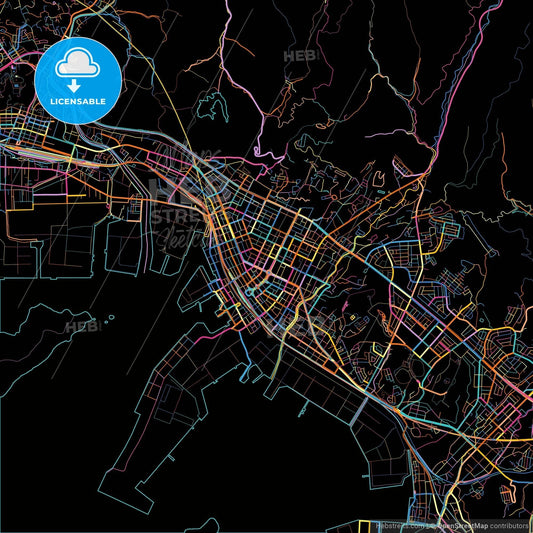 Shūnan, Yamaguchi, Japan, colorful city map on black background