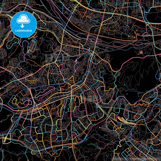 Tama, Tokyo, Japan, colorful city map on black background