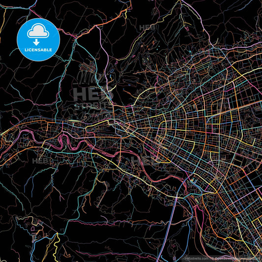 Ōme, Tokyo, Japan, colorful city map on black background