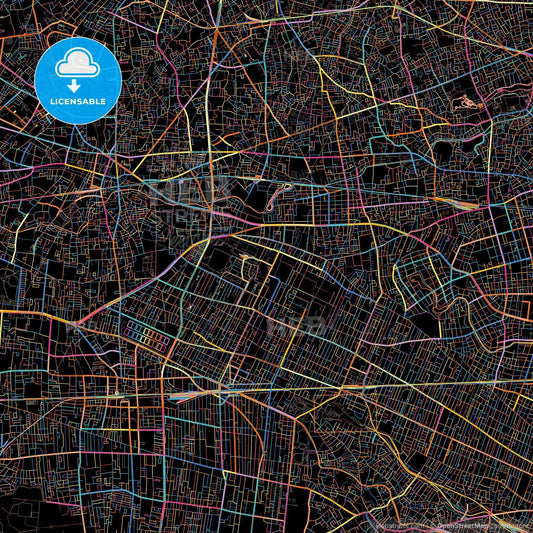 Musashino, Tokyo, Japan, colorful city map on black background