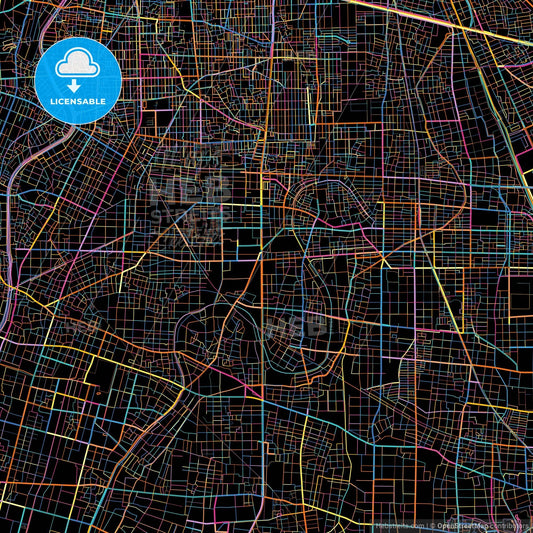 Inazawa, Aichi, Japan, colorful city map on black background