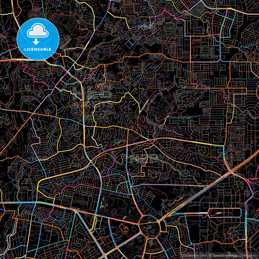 Quezon City, Philippines, colorful city map on black background