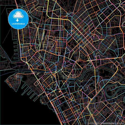 Manila, Philippines, colorful city map on black background