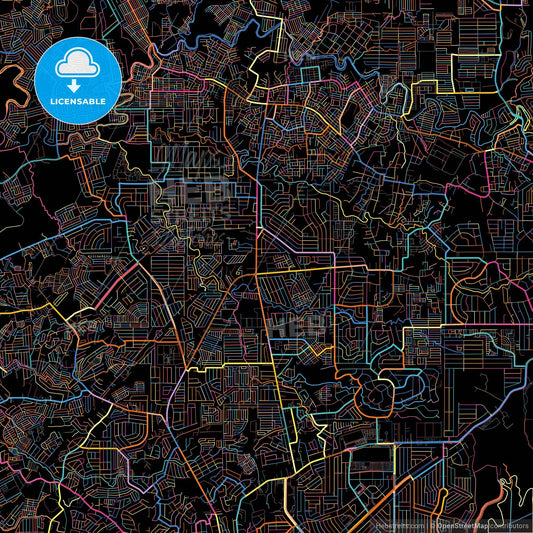 Caloocan, Philippines, colorful city map on black background
