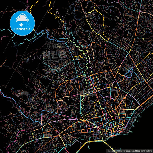 Cebu City, Cebu, Philippines, colorful city map on black background