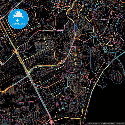 Taguig, Philippines, colorful city map on black background