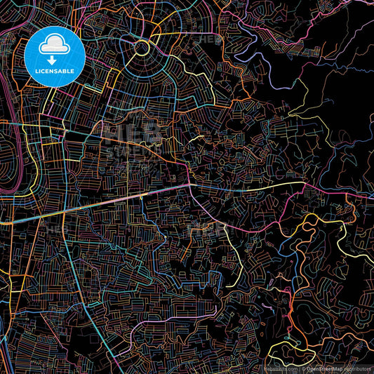 Antipolo, Rizal, Philippines, colorful city map on black background