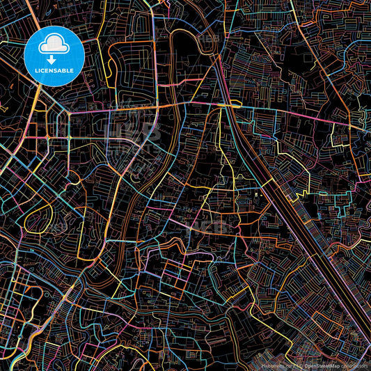Pasig, Philippines, colorful city map on black background