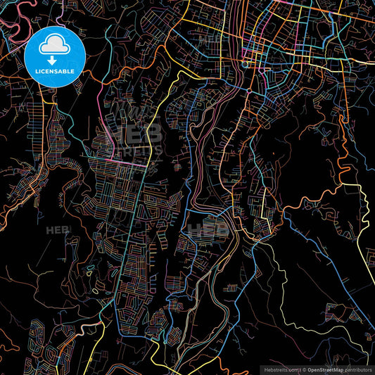 Cagayan de Oro, Misamis Oriental, Philippines, colorful city map on black background