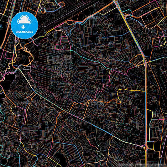 Parañaque, Philippines, colorful city map on black background