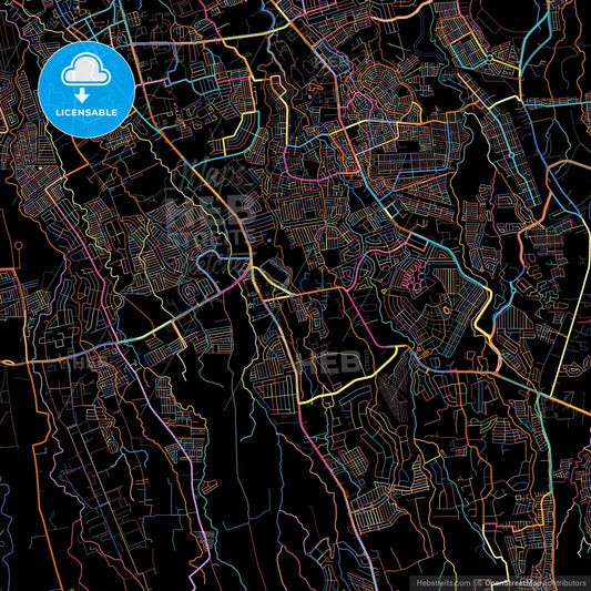 Dasmariñas, Cavite, Philippines, colorful city map on black background