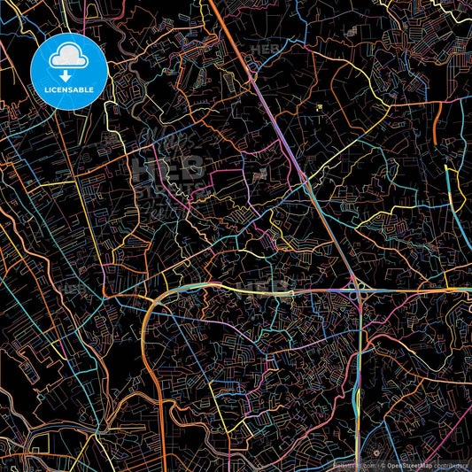 Valenzuela, Philippines, colorful city map on black background