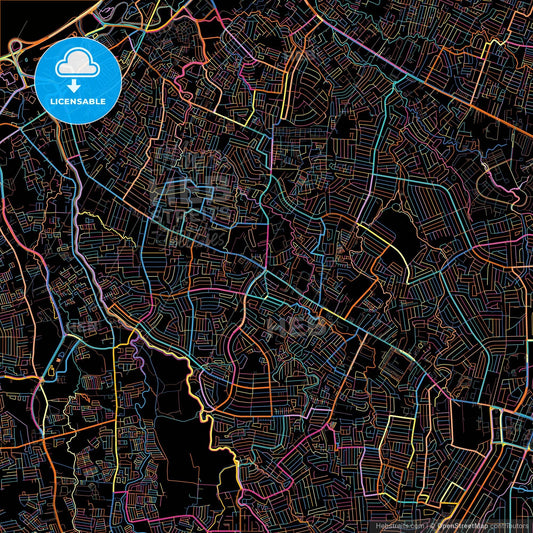Las Piñas, Philippines, colorful city map on black background