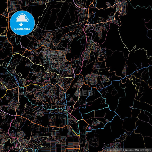San Jose del Monte, Bulacan, Philippines, colorful city map on black background