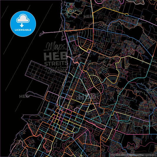 Bacolod, Negros Occidental, Philippines, colorful city map on black background