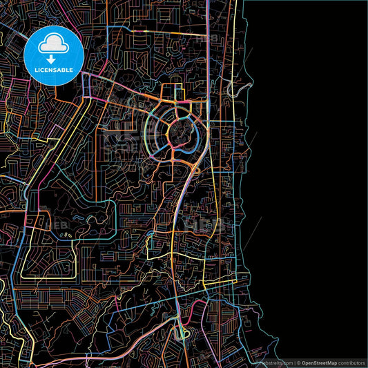 Muntinlupa, Philippines, colorful city map on black background