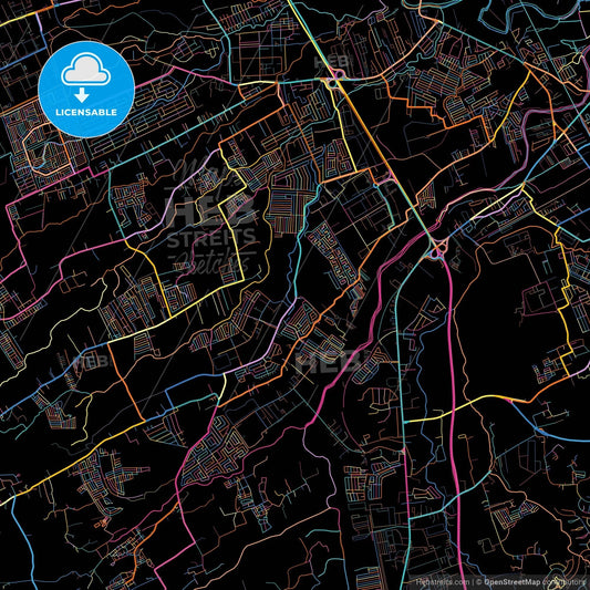 Calamba, Laguna, Philippines, colorful city map on black background