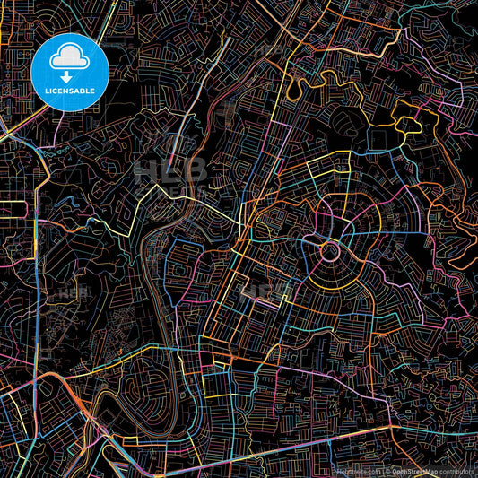 Marikina, Philippines, colorful city map on black background