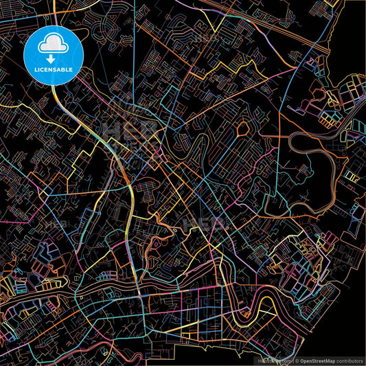 Iloilo City, Iloilo, Philippines, colorful city map on black background