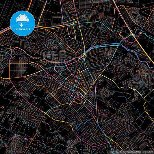 Angeles, Pampanga, Philippines, colorful city map on black background