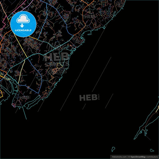 Lapu‑Lapu, Cebu, Philippines, colorful city map on black background