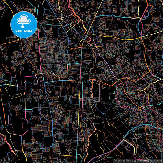 Imus, Cavite, Philippines, colorful city map on black background