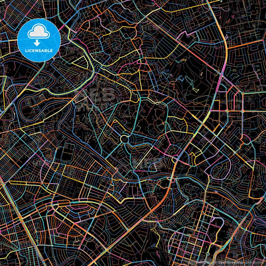 Mandaluyong, Philippines, colorful city map on black background