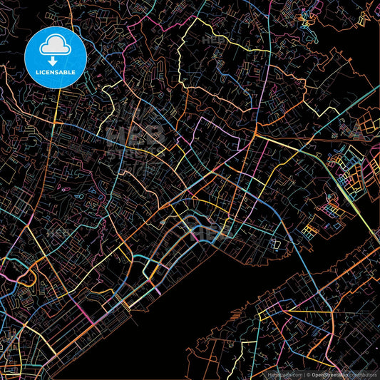 Mandaue, Cebu, Philippines, colorful city map on black background