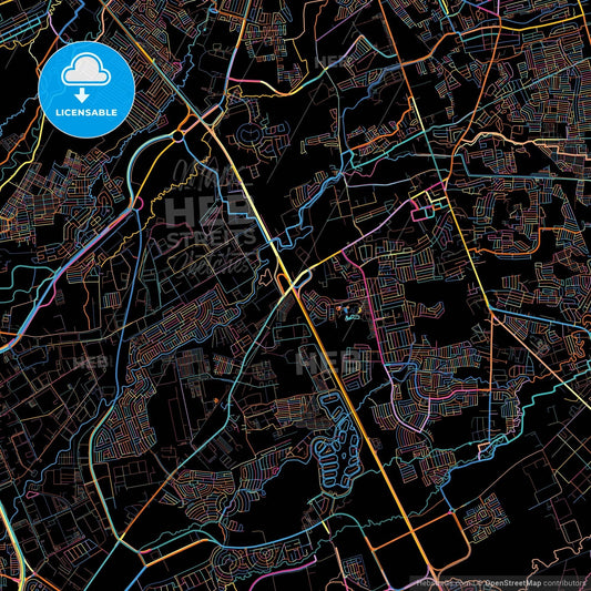 Santa Rosa, Laguna, Philippines, colorful city map on black background