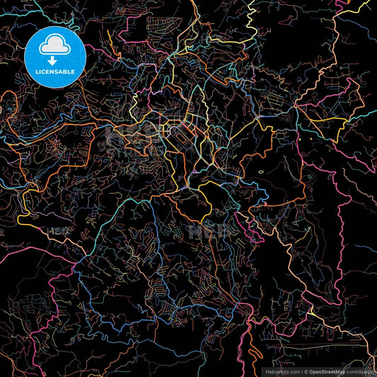 Baguio, Benguet, Philippines, colorful city map on black background