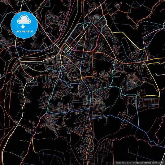 Tarlac City, Tarlac, Philippines, colorful city map on black background