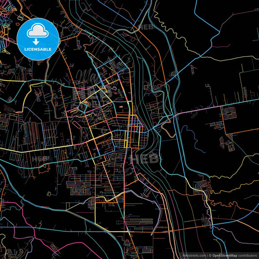 Butuan, Agusan del Norte, Philippines, colorful city map on black background