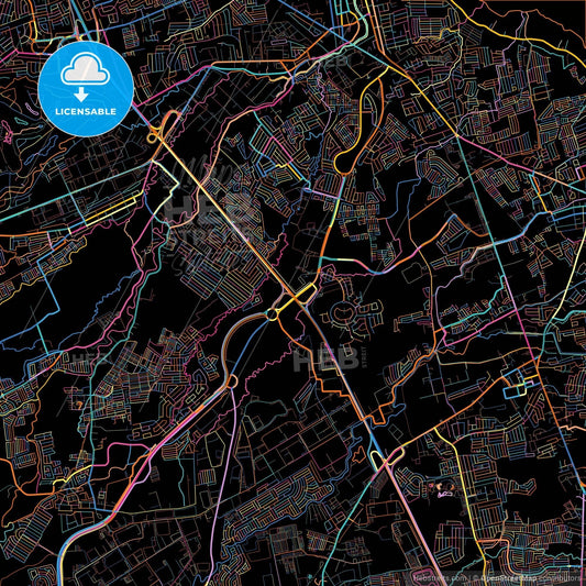 Biñan, Laguna, Philippines, colorful city map on black background