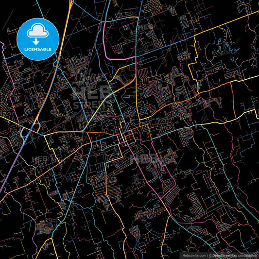 Lipa, Batangas, Philippines, colorful city map on black background