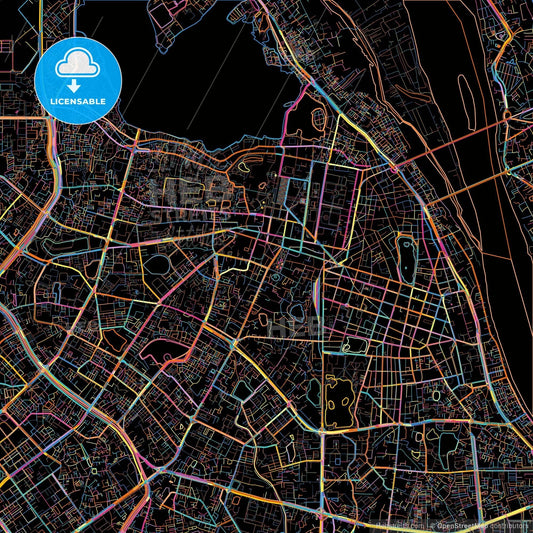 Hanoi, Hà Đông, Hà Tây, Vietnam, colorful city map on black background