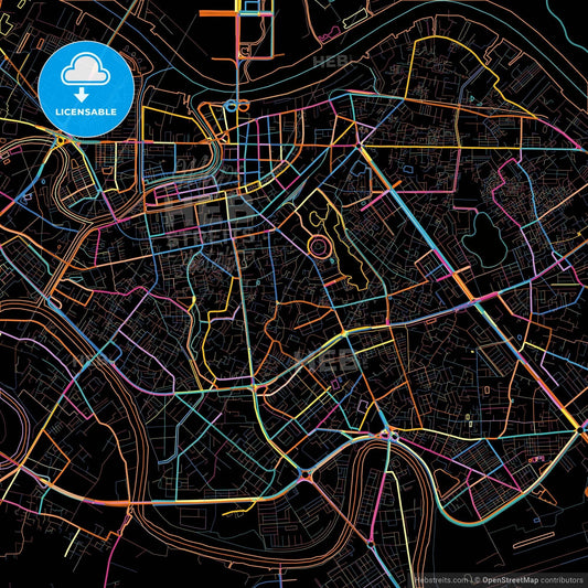 Haiphong, Kiến An, Vietnam, colorful city map on black background