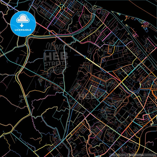 Cantho, Cần Thơ, Vietnam, colorful city map on black background