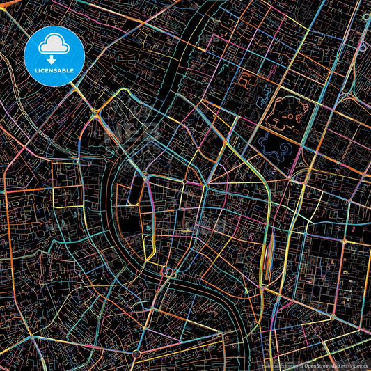 Bangkok, Bangkok, Thailand, colorful city map on black background