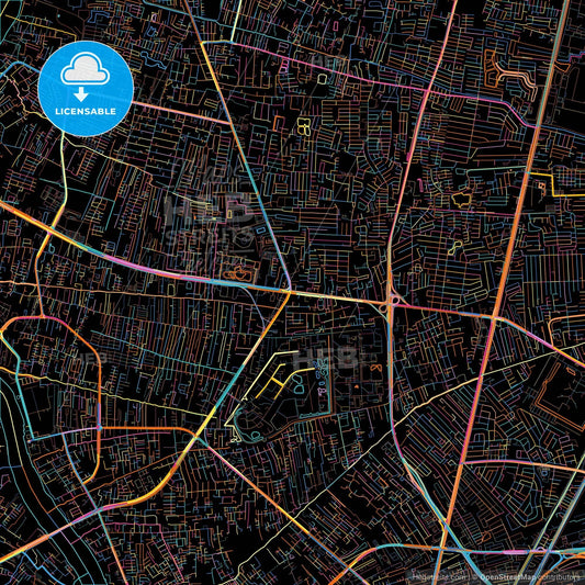 Nonthaburi, Nonthaburi, Thailand, colorful city map on black background