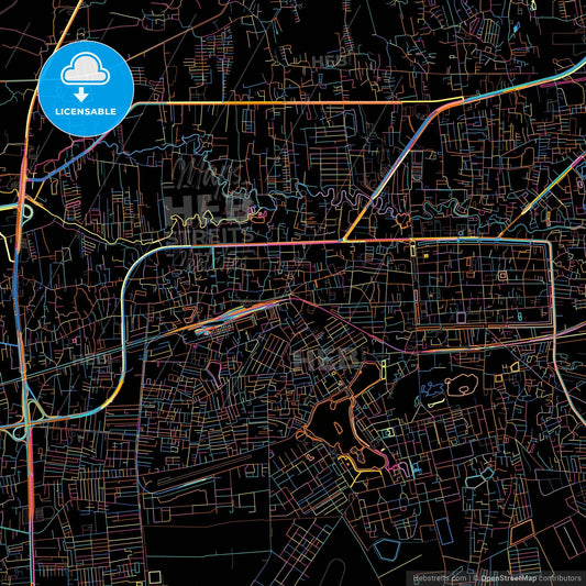 Nakhon Ratchasima, Nakhon Ratchasima, Thailand, colorful city map on black background